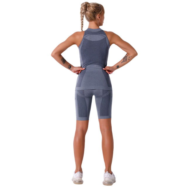 Navy Blue Seamless Sleeveless Tank Sports Set TQE00136-34