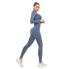Navy Blue Seamless Long Sleeve Yoga Sports Set TQE00135-34