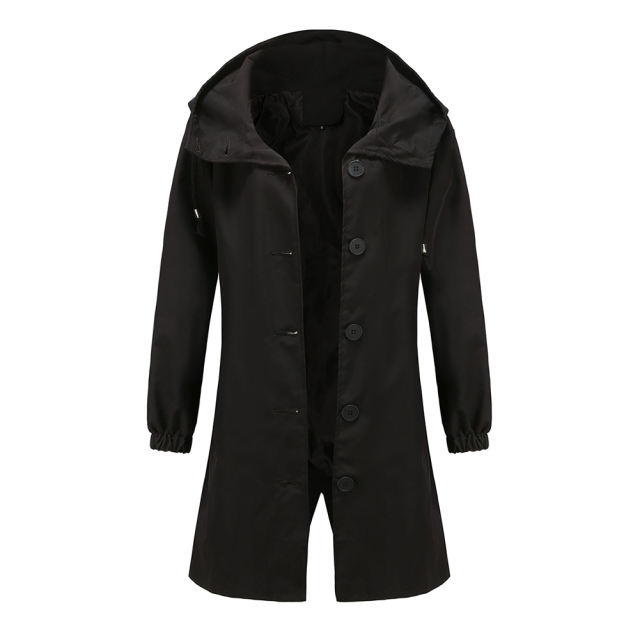 Black Weatherproof Hooded Outdoor Rainproof Coat TQK280160-2