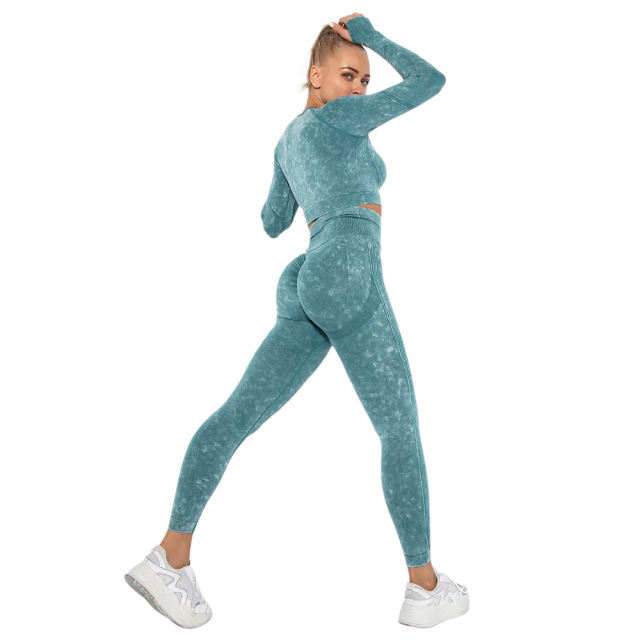 Dark Green Nylon Seamless Long Sleeve Pant Yoga Set TQE91361-36