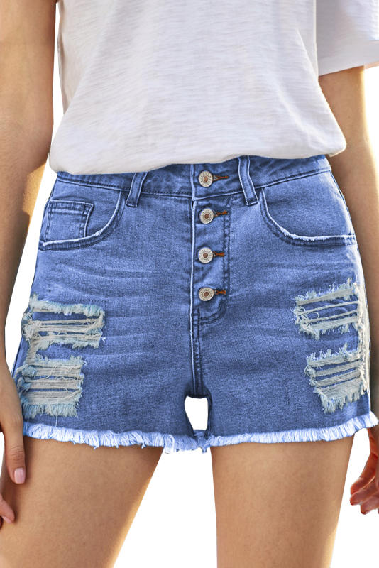Sky Blue Gypsy Mid-rise Distressed Denim Shorts LC78858-4