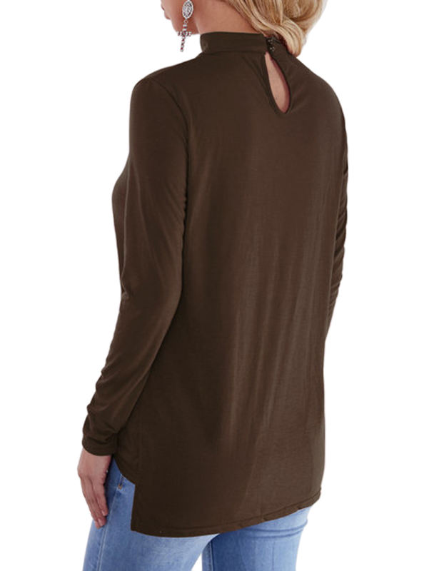 Brown Front Criss-cross long sleeve v neck blouse