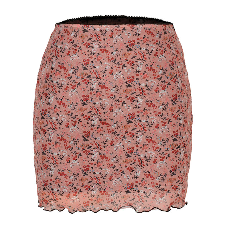Pink Floral Print Double-layers Hight Waist Mini Skirt TQK360034-10