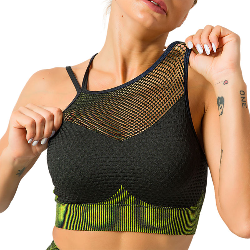 Army Green Splice Black Sports Bra With Shorts Set TQK710234-27