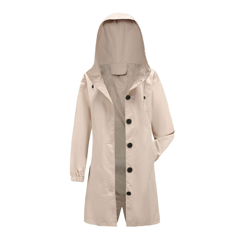 Khaki Weatherproof Hooded Outdoor Rainproof Coat TQK280160-21