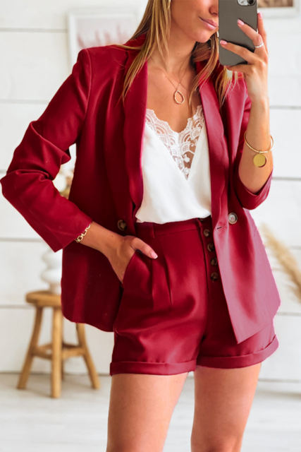 Rose Wavy Collar Single Button Blazer LC852406-6