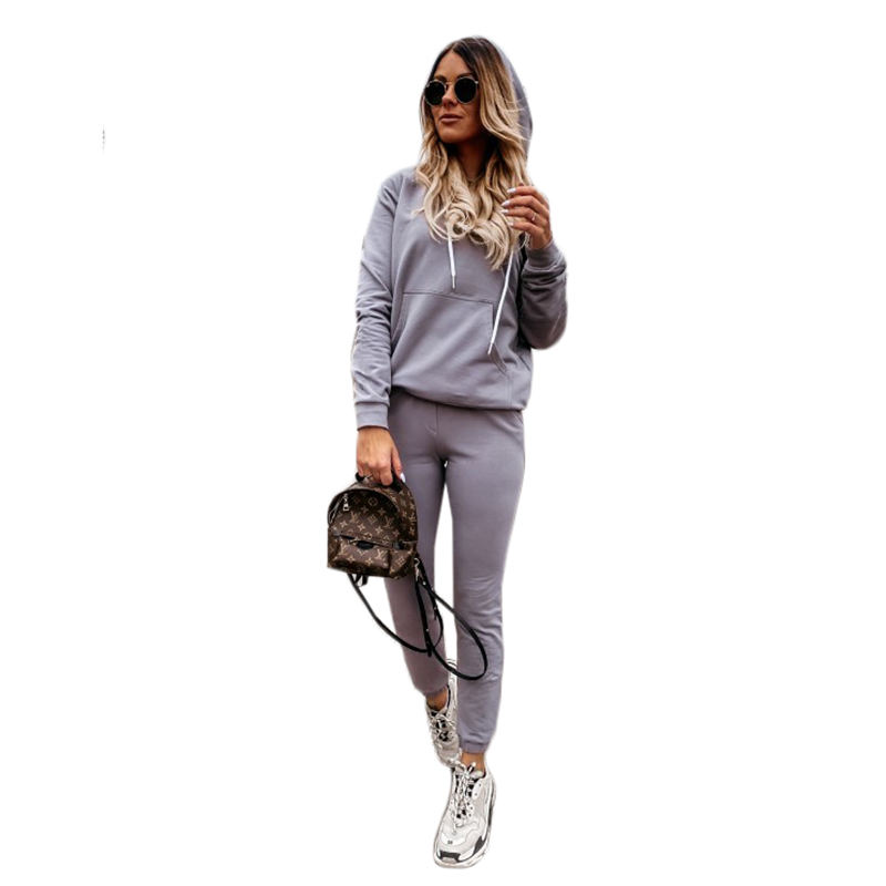 Gray Drawstring Hoodie with Pant Set TQK710131-11
