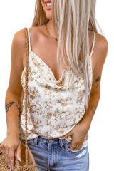 Beige Floral Print Drape Front Tank Top LC2567777-15