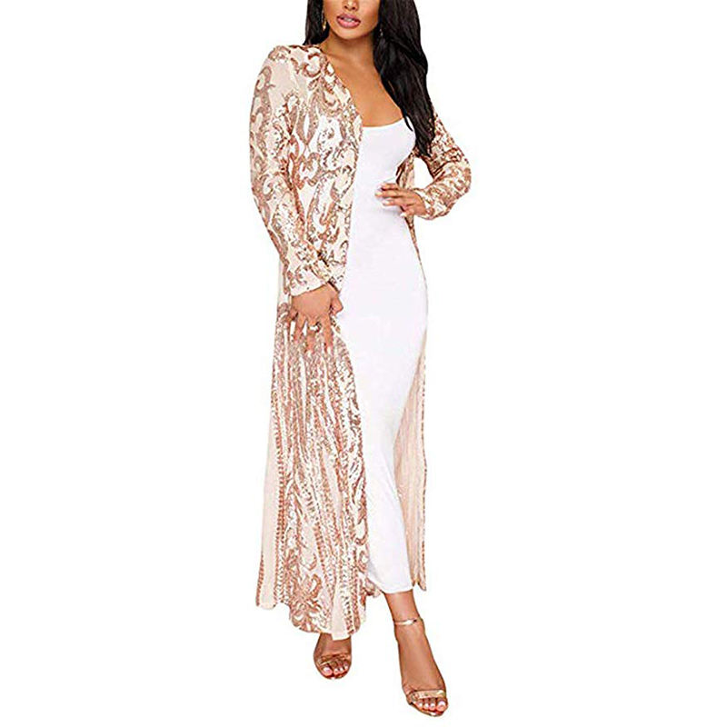 Apricot Sequined Perspective Long Cardigan TQK280045-18