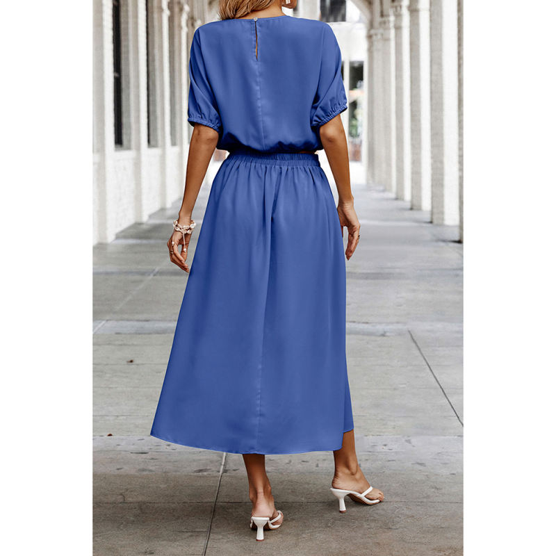 Blue Pleated Crop Top with Skirt Set TQX711094-5
