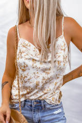 Beige Floral Print Drape Front Tank Top LC2567777-15