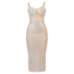 Apricot Mesh Rhinestone Plus Size Sling Dress TQK310775-18