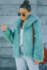 Green Collared Side Pockets Winter Fuzzy Coat LC8512420-9