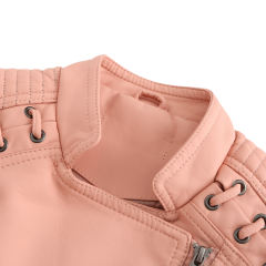 Light Pink Zipper Slim Fit Motorcycle PU Leather Jacket TQK280090-39