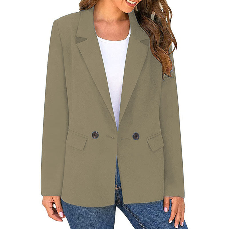 Army Green Lapel Collar Button Solid Color Blazer TQK260054-27