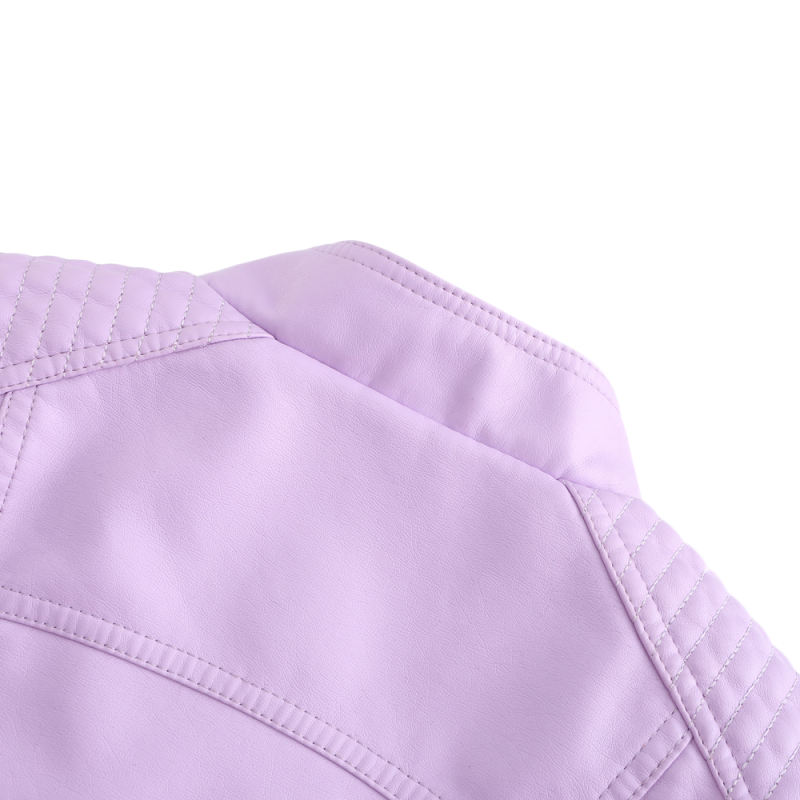 Pink Zipper Slim Fit Motorcycle PU Leather Jacket TQK280090-10