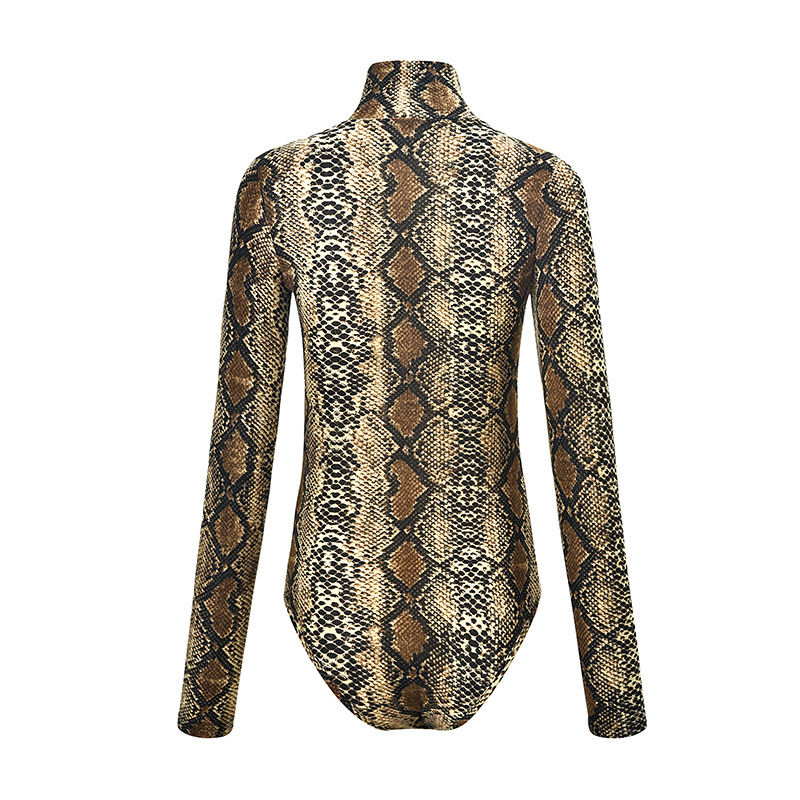 Brown Snake Print Turtleneck Bodysuit TQK00228-17
