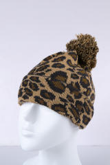 Brown Leopard Pom Beanie LC02113-17