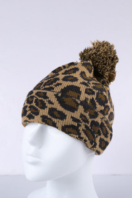 Brown Leopard Pom Beanie LC02113-17