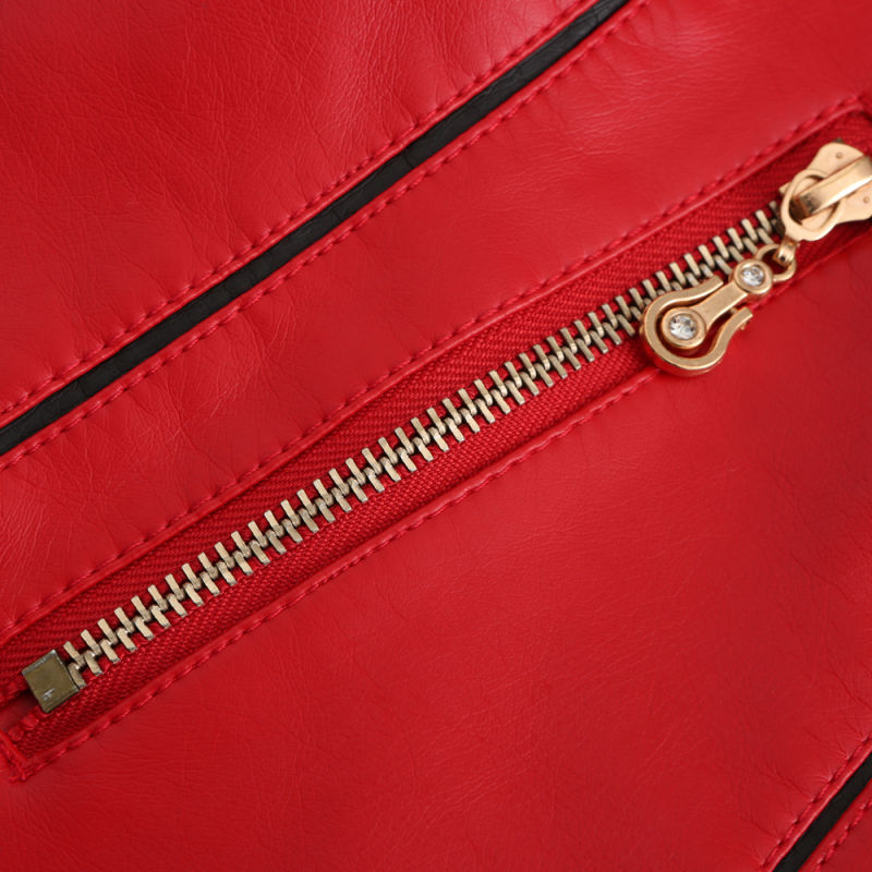 Red Turn Down Slim Fit PU Leather Jacket TQK280095-3