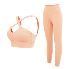 Pink Cross Shoulder Bra with Pant Yoga Set TQE91344-10