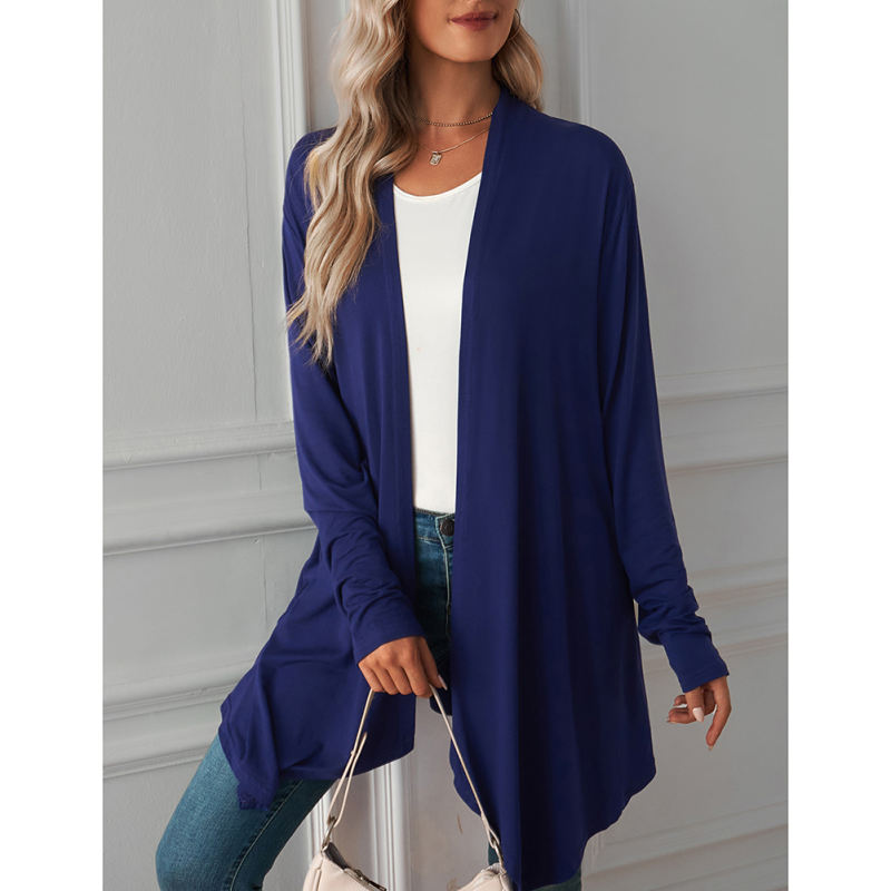 Navy Blue Cotton Blend 1/2 Sleeve Lightweight Small Coat TQK280179-34
