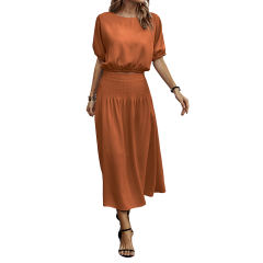 Orange Pleated Crop Top with Skirt Set TQX711094-14