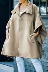 Khaki Snap Button Turn-down Collar Cape Coat LC859002-16