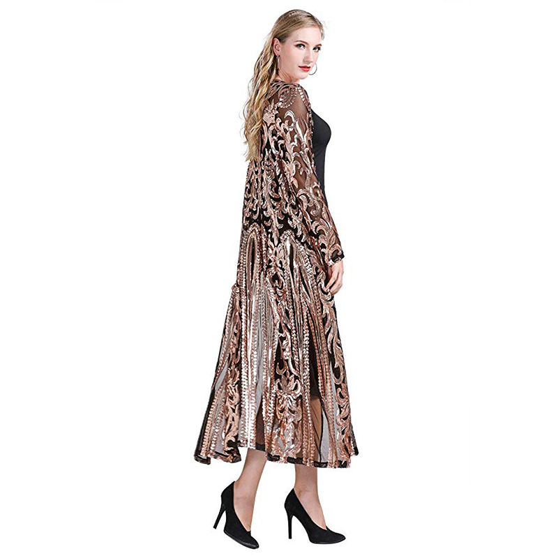 Black Sequined Perspective Long Cardigan TQK280045-2