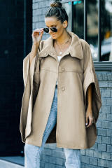 Khaki Snap Button Turn-down Collar Cape Coat LC859002-16