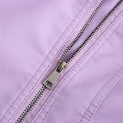 Pink Zipper Slim Fit Motorcycle PU Leather Jacket TQK280090-10