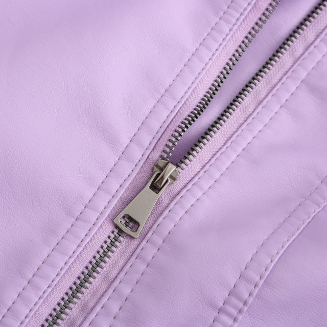 Pink Zipper Slim Fit Motorcycle PU Leather Jacket TQK280090-10