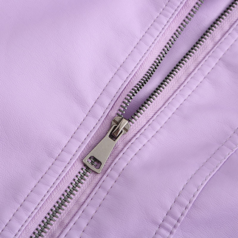 Pink Zipper Slim Fit Motorcycle PU Leather Jacket TQK280090-10