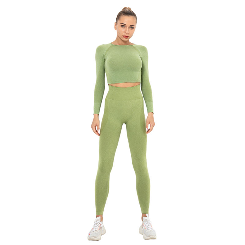 Green Seamless Long Sleeve Yoga Sports Set TQE00135-9