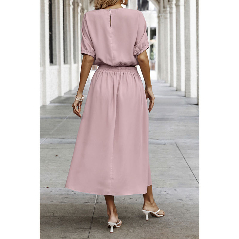 Pink Pleated Crop Top with Skirt Set TQX711094-10