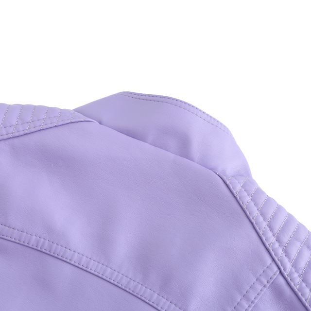 Light Purple Zipper Slim Fit Motorcycle PU Leather Jacket TQK280090-38
