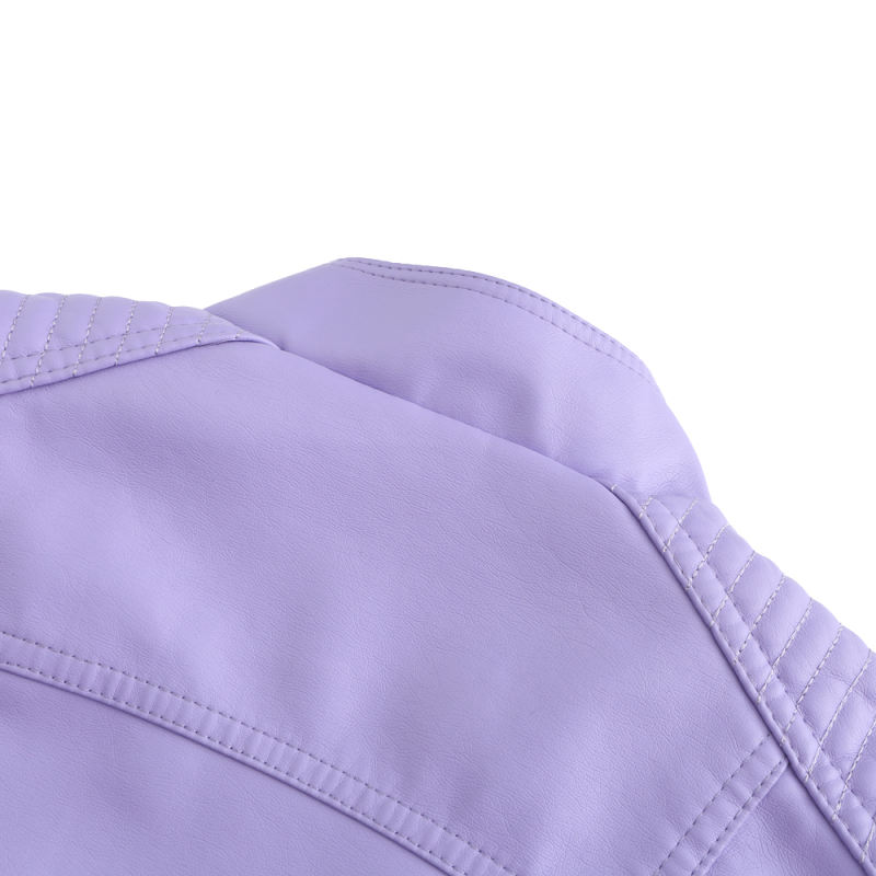 Light Purple Zipper Slim Fit Motorcycle PU Leather Jacket TQK280090-38