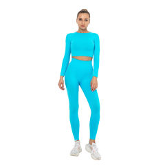 Lake Blue Seamless Long Sleeve Yoga Sports Set TQE00135-110
