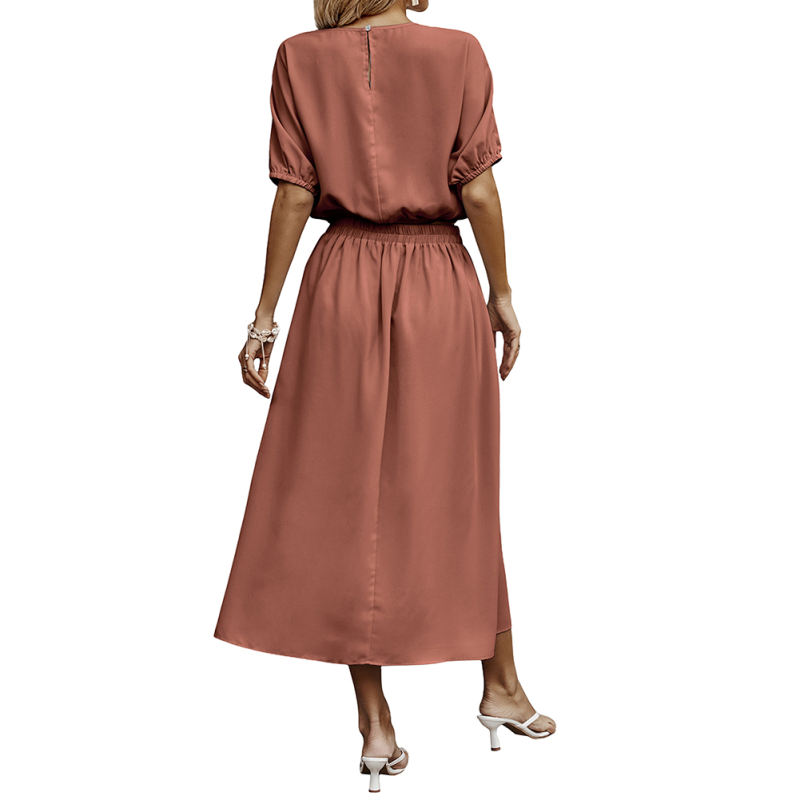 Rust Red Pleated Crop Top with Skirt Set TQX711094-33