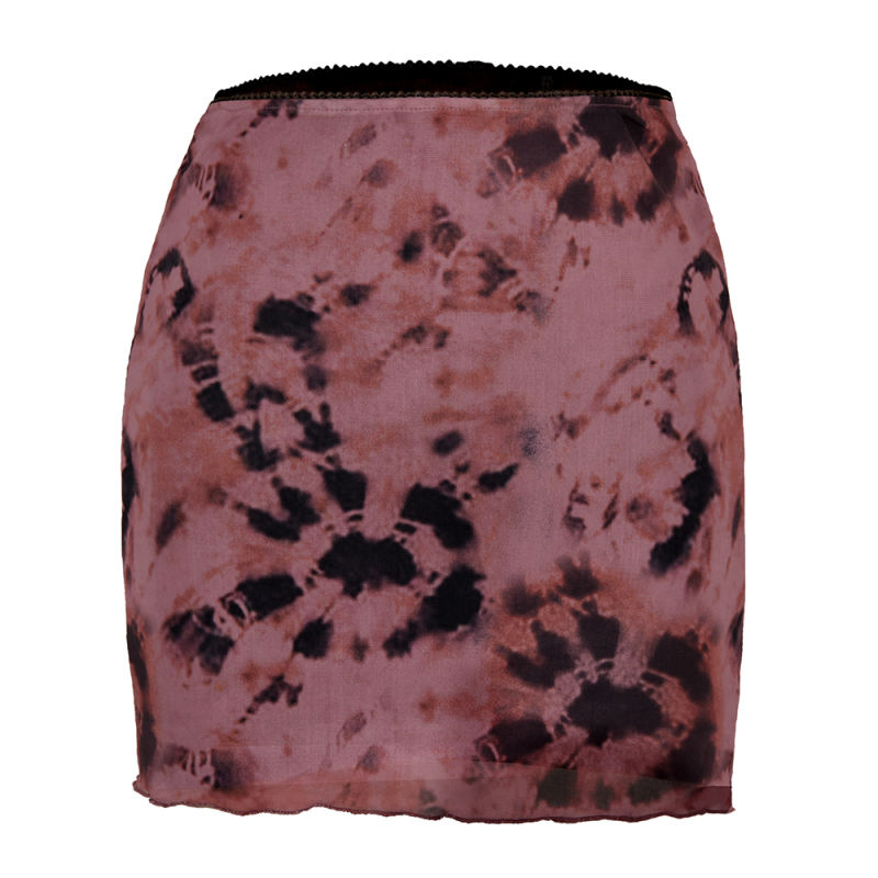 Wine Red Tie Dye Double-layers Hight Waist Mini Skirt TQK360034-23