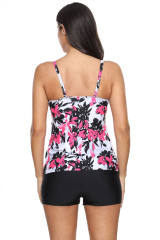 Rose Red Floral Print Swimdress Tankini and Shorts