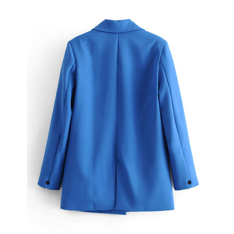 Sapphire Blue  Lapel Collar Button Solid Color Blazer TQK260054-62