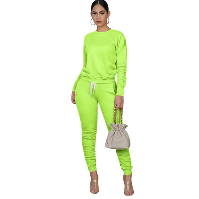 Green Cotton Blend Sweatshirt Joggers Loungewear Set TQK710133-28