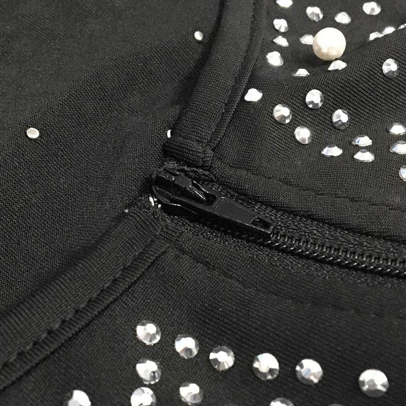 Black Rhinestone Open Back Mermaid Maxi Dress TQK311126-2