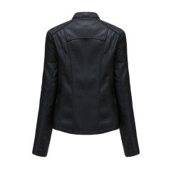 Black Zipper Slim Fit Motorcycle PU Leather Jacket TQK280090-2