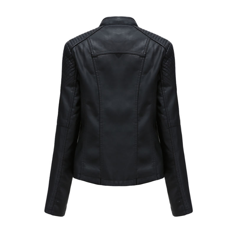 Black Zipper Slim Fit Motorcycle PU Leather Jacket TQK280090-2