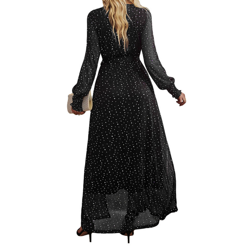 Black Sequin V Neck High Split Maxi Dress TQK311352-2