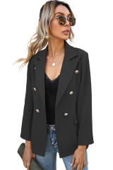 Black Double Breasted Lapel Long Sleeve Blazer LC8511716-2