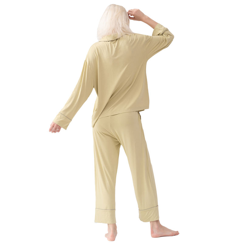 Olive Green Cotton Long Sleeve Shirt Pajamas Set TQE90121-52