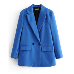 Sapphire Blue  Lapel Collar Button Solid Color Blazer TQK260054-62